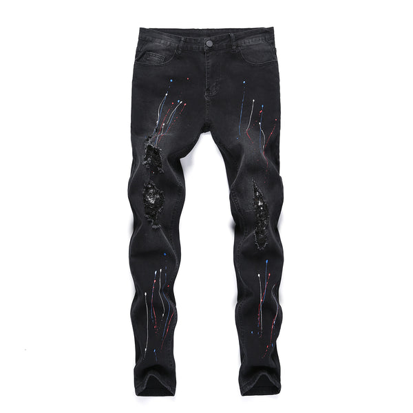 Jeans Rotos Estampados para Hombre con Tela Elástica