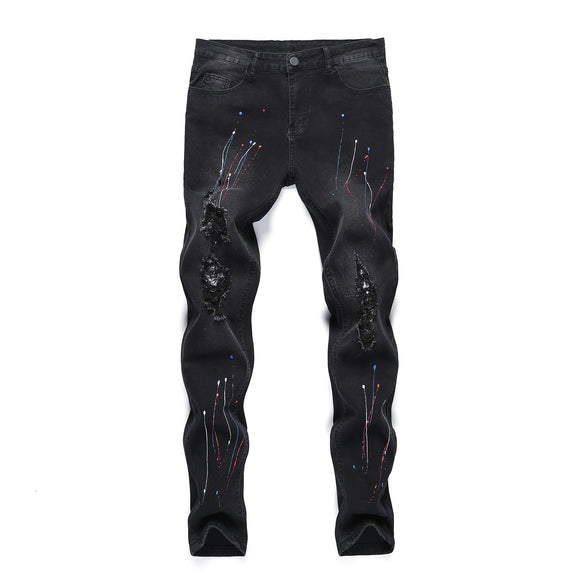 Jeans Rotos Estampados para Hombre con Tela Elástica