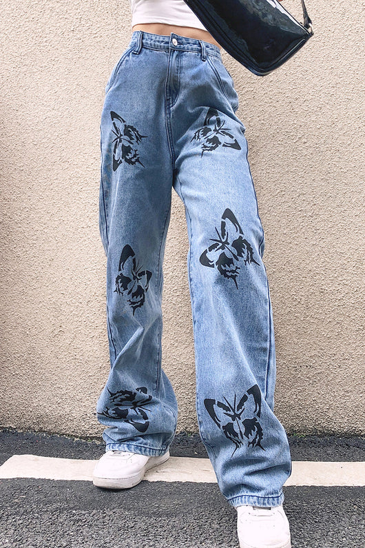 Pantalones Vaqueros Rectos con Mariposas Fashion - Image 5
