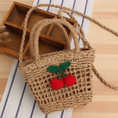Bolsa de Playa Tejida de Cuerda de Papel Cereza para Vacaciones