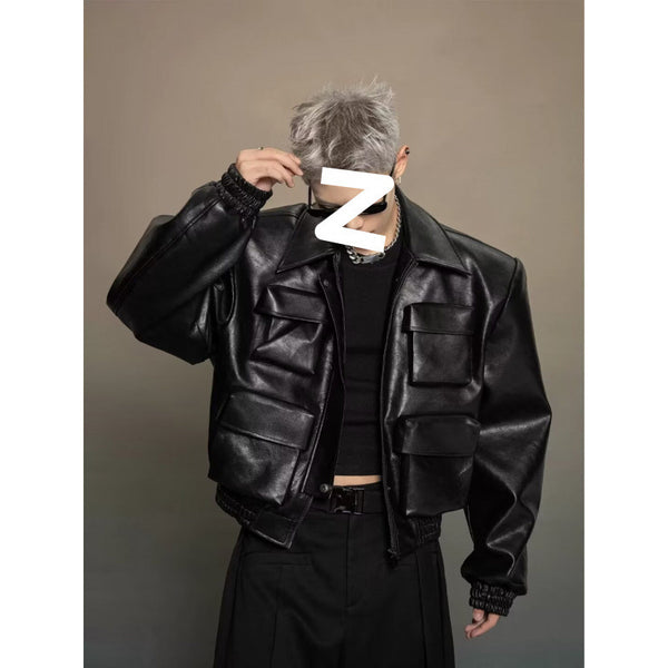 Chaqueta de Cuero Estilo Coreano con Diseño de Corte Moderno