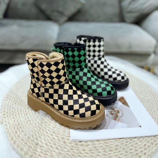 Botas de Invierno para Mujer con Pelo de Caballo a Cuadros - Cómodas y Cálidas - Image 12