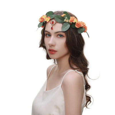 Diadema Floral Artesanal Estilo Mori con Hojas Verdes para Mujer - Image 3