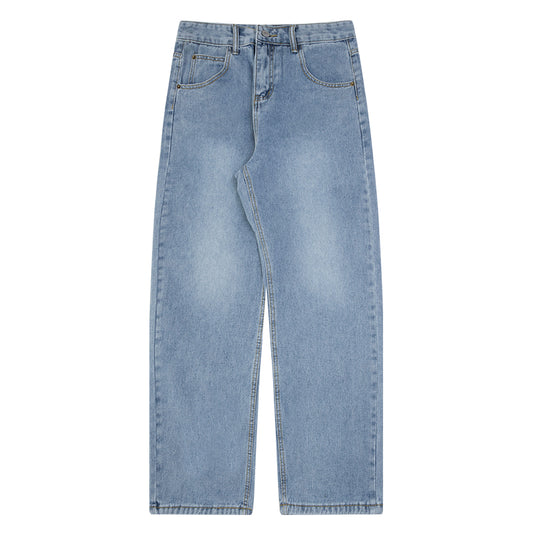 Pantalones Vaqueros Rectos Cintura Alta Estilo Retro Lavado Vintage