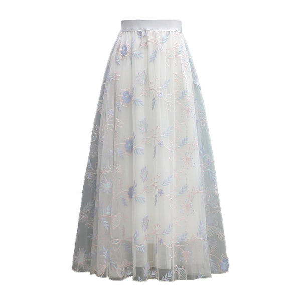 Falda Mesh Bordada con Caída Fluida para Mujer