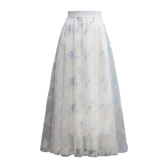 Falda Mesh Bordada con Caída Fluida para Mujer