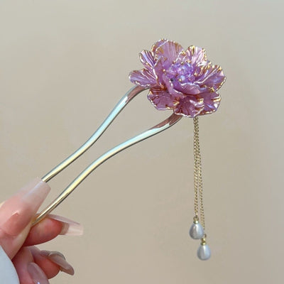 Peineta Retro Flor Peonía con Borla en U para Mujer - Image 14