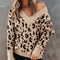 Suéter Suelto con Escote V y Estampado de Leopardo - Tejido Core-spun para Mujer