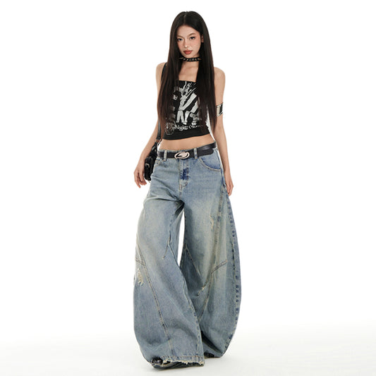 Jeans Rectos Desestructurados Estilo Callejero Retro Americano