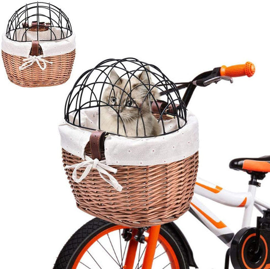 Canasta Delantera para Bicicleta con Asiento para Mascotas - Jaula Transportadora de Mimbre - Image 9