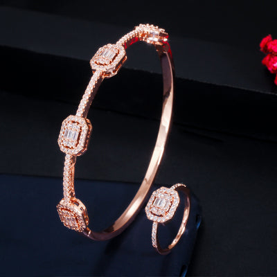 Conjunto de Pulsera y Anillo para Mujer con Circonita Brillante y Baño de Oro Real - Image 12