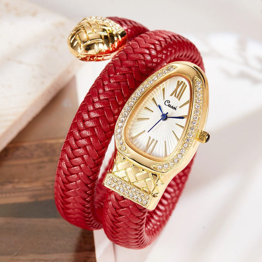 Reloj de Moda con Correa de Cuero y Diamantes