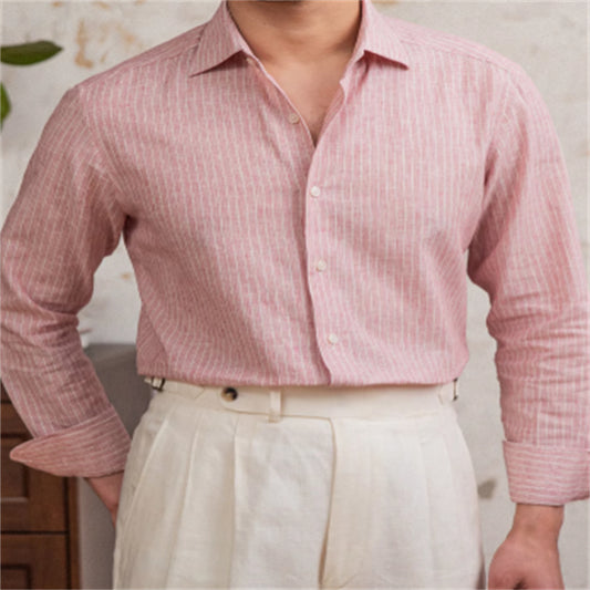 Camisa Casual de Rayas Algodón y Lino - Estilo Vintage Clásico - Image 2