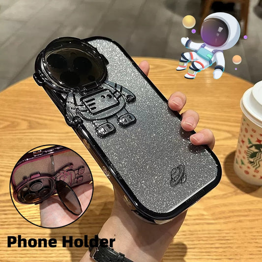 Funda Astronauta Brillo con Soporte de Cámara para iPhone 14, 13, 12, 11 Pro Max - Protección Invisible
