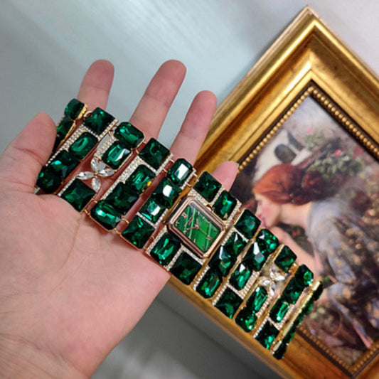 Reloj Pulsera Esmeralda de Lujo Estilo Corte Retro Vintage