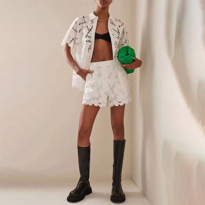 Conjunto de Dos Piezas: Blusa Tipo Solapa y Shorts Casuales para Mujer - Image 3