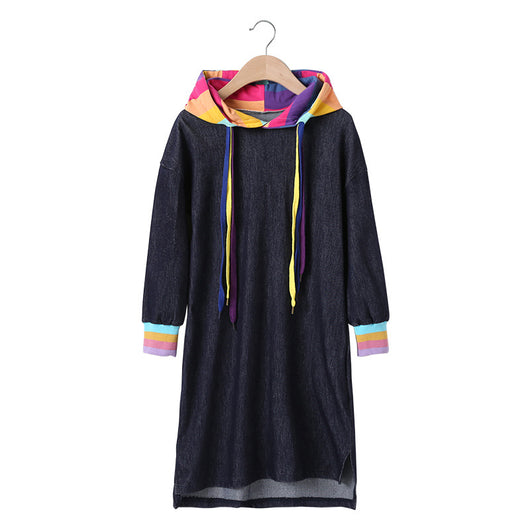 Vestido Infantil Manga Larga Arcoíris en Denim Sólido - Image 3