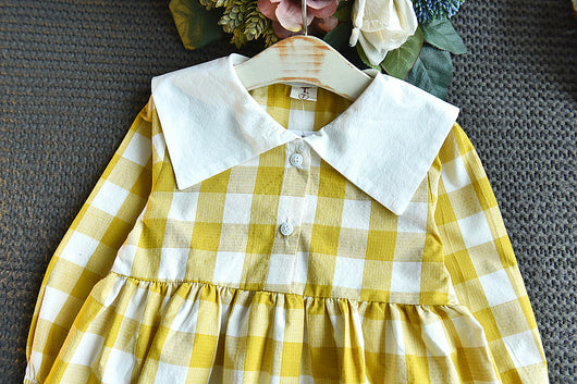 Vestido Niña Cuadros con Cuello Amplio y Botones Manga Larga - Image 15
