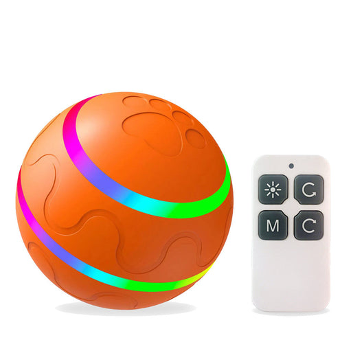 Orange pet wicked ball toy with colorful LED lights and a yellow paw-shaped remote control. - Image 10