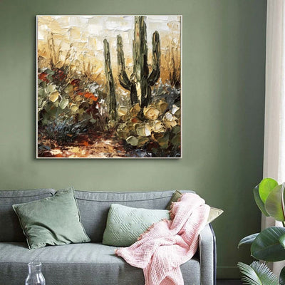 Cuadro de Arte Óleo Hecho a Mano - Flores y Cactus con Técnica Espátula - Image 3