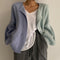 Cardigan Suelto de Cuello Redondo con Combinación de Colores para Mujer