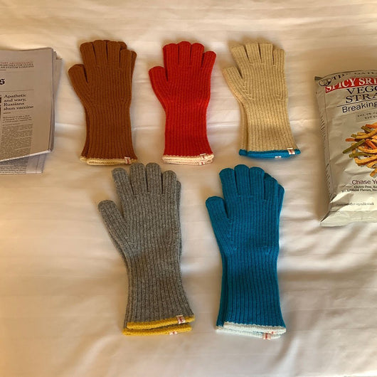 Guantes de Lana con Contraste de Colores y Dedos Separados