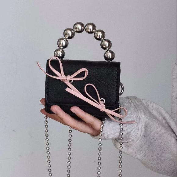 Bolso de Mano Mini con Cadena y Moño Texturizado