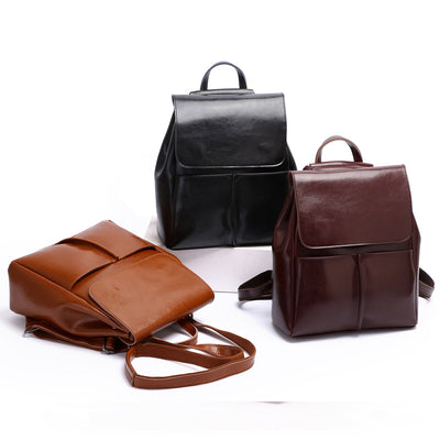 Mochila de Cuero Encerado Retro para Mujer - Estilo Casual y Versátil