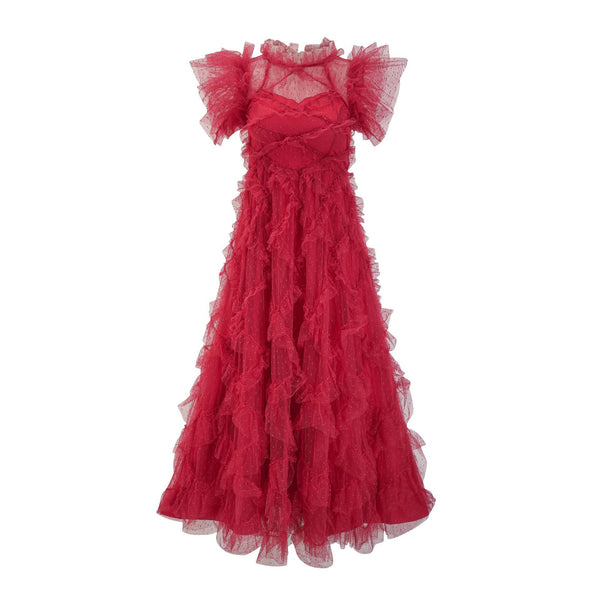 Vestido Elegante sin Mangas con Cuello Tortuga y Falda Tableada Bordada - Image 4