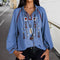 Blusa Casual de Gasa con Cuello Redondo y Bordados para Mujer