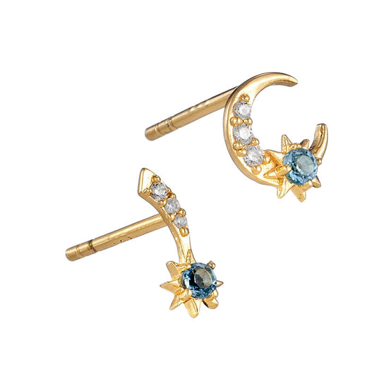 Aretes de Topacio Natural Plata 925 Baño Oro Estrella Luna - Image 7
