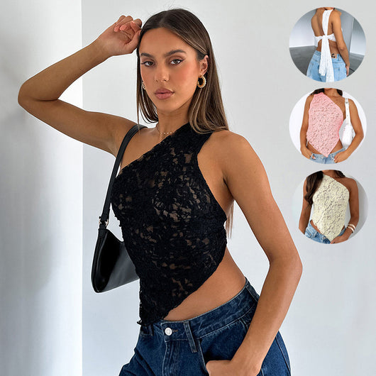 Top Encaje Asimétrico Espalda Descubierta - Estilo Urbano Minimalista