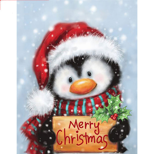 Pintura de Diamantes 5D Tema Pingüino Navideño - Bordado Completo con Cuentas Cuadradas o Redondas