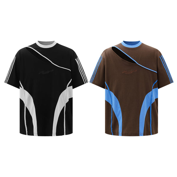 Camiseta Suelta de Manga Corta con Contraste de Colores Patchwork