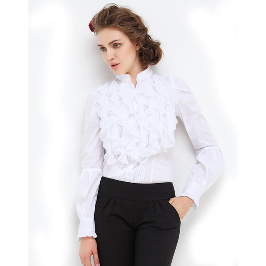Blusa Ejecutiva con Cuello Volante y Mangas Largas