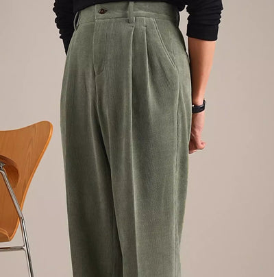 Pantalones Plisados Retro de Cintura Alta en Pana - Image 2