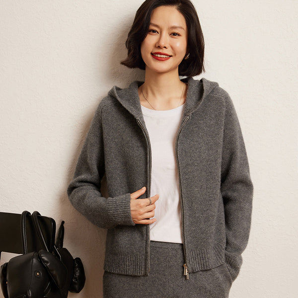 Cardigan Hoodie de Cachemira para Mujer con Cierre