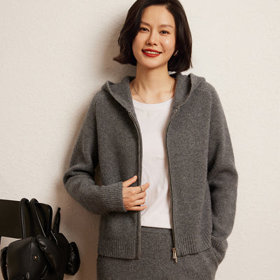 Cardigan Hoodie de Cachemira para Mujer con Cierre