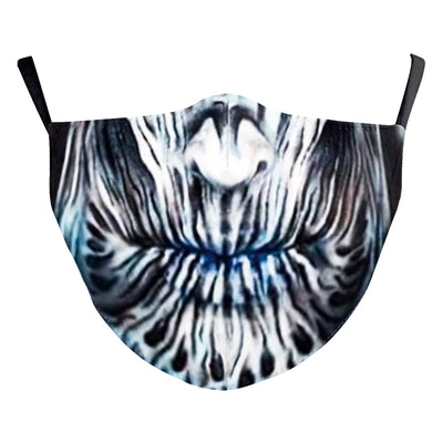 Halloween dust mask with a split design: one side a smiling clown face, the other a stitched, bloody mouth. - Image 8
