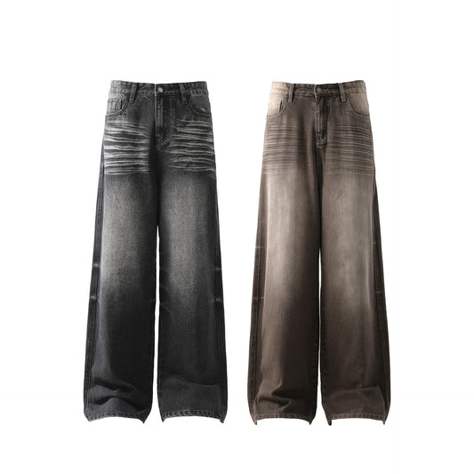 Pantalones Vaqueros Vintage Desteñido Corte Recto