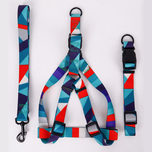 Pink, black, and white patterned polyester dog leash with a silver metal swivel snap hook, coiled on a white background. - Image 13