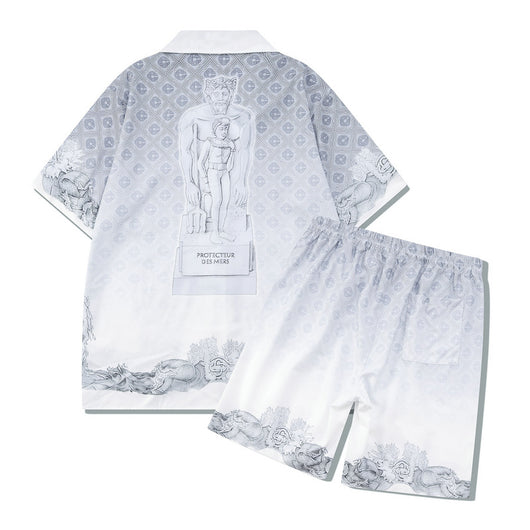 Playera Retro Estilo Casual con Estampa Estatua de Piedra Blanca y Plateada - Image 11