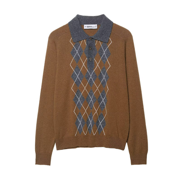 Polo Jacquard Diamante Otoño con Cuello Clásico