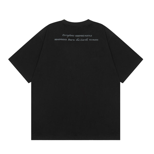Camiseta Estampada Suelta Unisex de Cuello Redondo