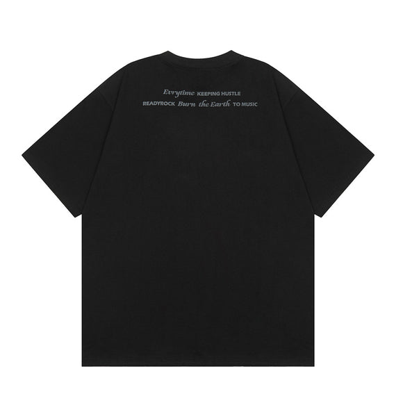 Camiseta Estampada Suelta Unisex de Cuello Redondo