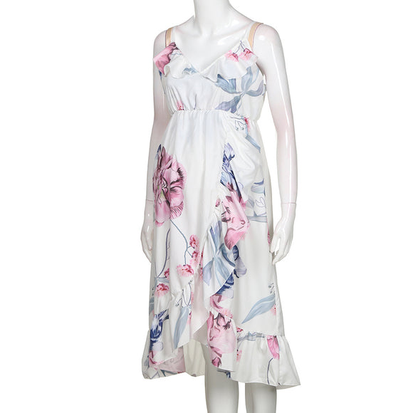 Vestido Suelto Estampado con Volantes y Tirantes para Embarazadas