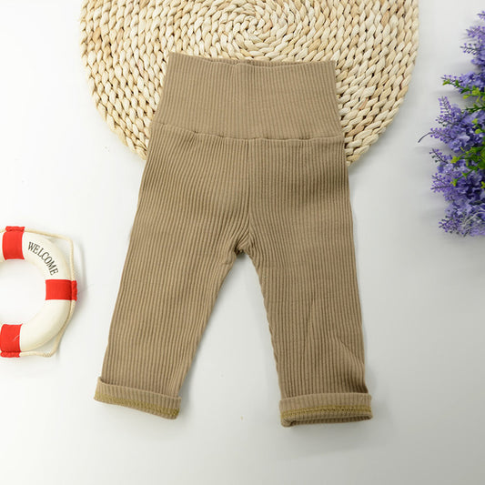 Pantalones de Algodón Liso Cintura Alta para Bebé
