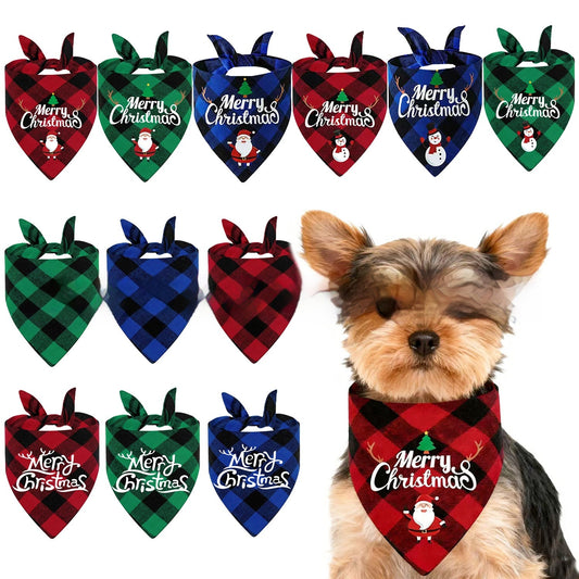 Pañuelo Triangular Navideño para Mascotas a Cuadros