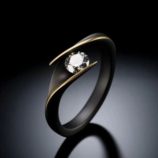 Anillo Retro Minimalista con Diamantes Incrustados para Mujer
