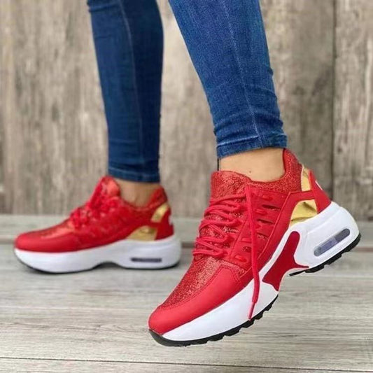 Tenis Casuales Fly Wedge para Mujer con Punta Redonda, Cierre de Cordones y Malla, Talla Grande